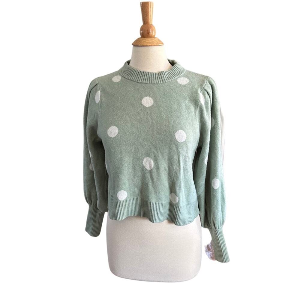 Philosophy Mint and Cream Polka Dot Sweater with Balloon Sleeves 1030